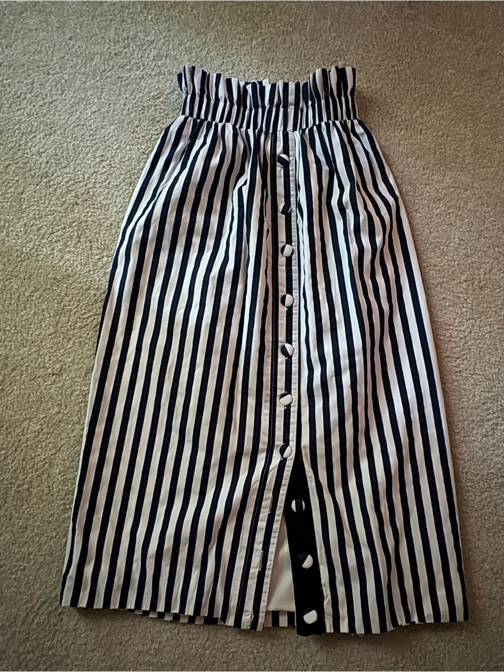 Tuckernuck Navy and White Striped Paperbag-Waist Maxi Skirt